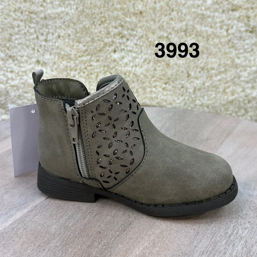 OshKosh B'gosh Estell Toddler Girls Taupe Glitter Floral Ankle Boots Size 8M